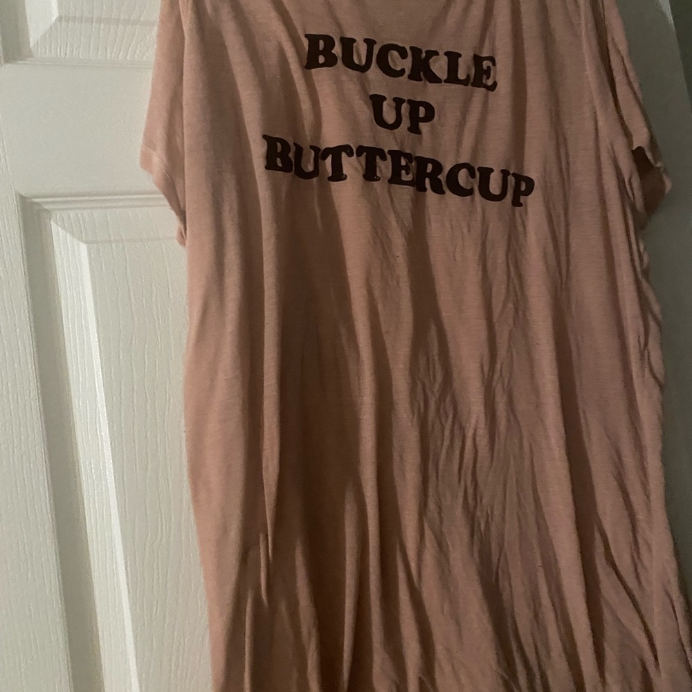 Graphic Tee with 'Buckle Up Buttercup' Slogan